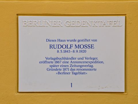 Gedenktafel für Rudolf Mosse, 9.7.2013, Foto: Raimund Müller
