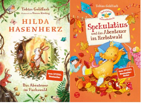 zwei Cover: Tobias Goldfarb 'Hilda Hasenherz' und 'Spekulatius und das Abenteuer im Herbstwald'