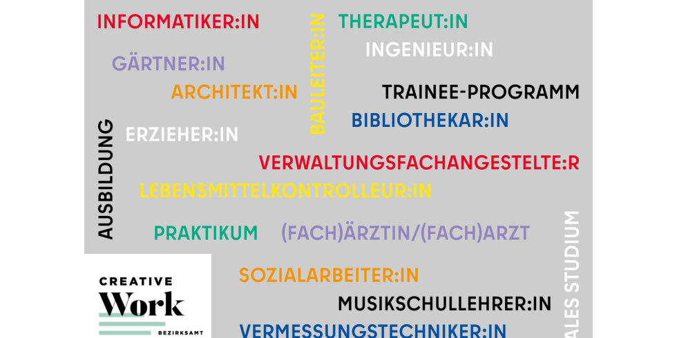 Textcloud mit Berufen - Creative Work grauer Hintergrund
