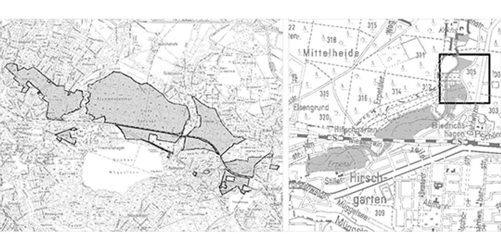 links: LSG Köpenicker Wälder nördlich der Müggelspree (Neuausweisung) / rechts: LSG Erpetal (Änderung - im Kästchen)