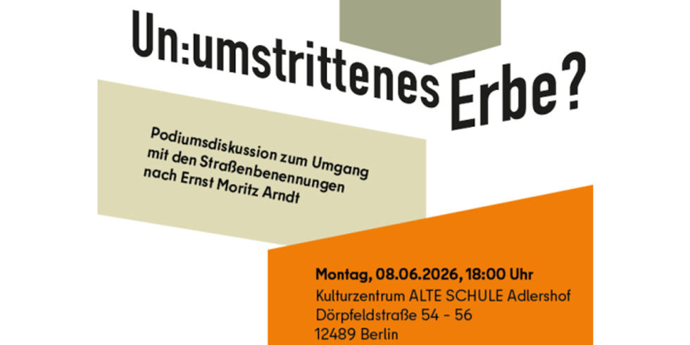 Grafik zur Podiumsdiskussion mit dem Titel "Un:umstrittenes Erbe"