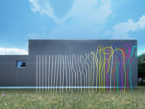 Entwurf „UNFOLDING“ von Betty Böhm, 1. Preis und Realisierungsempfehlung, Kunstwettbewerb Temporärer Schulstandort Werneuchener Wiese – Margarete-Sommer-Straße, Auslober: Bezirksamt Pankow von Berlin, 2023 (Bild: Betty Böhm)