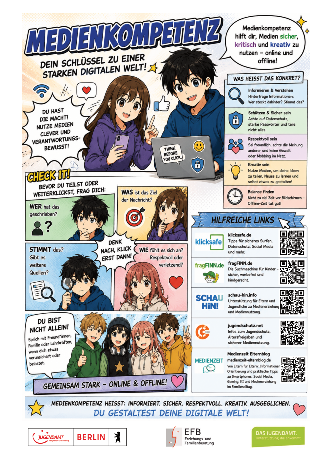 Komikzeichnungen, Tipps und QR-Codes auf einem Poster zum Thema Medienkompetenz.pdf