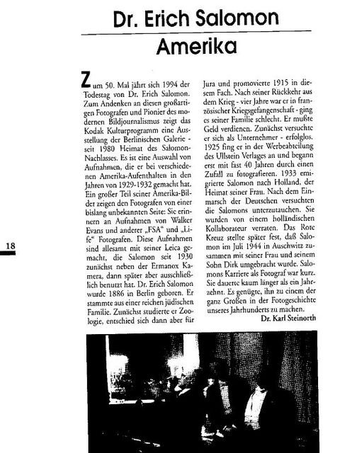 Artikel über Erich Salomon aus: „Leica. Fotografie International”, 6/94 (Bild: "Leica. Fotografie International”, 6/94)