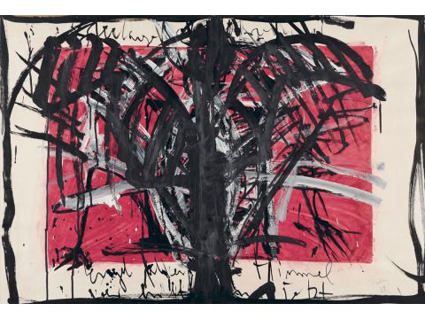 Bärbel Bohley: Engel fallen vom Himmel, 1989, Mischtechnik auf Karton, 70,0 x 99,5 cm (Bild: Nachlass von Bärbel Bohley bei Anselm Bohley, Foto: Christoph Petras)
