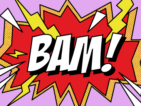 Soundword aus einem Comic, das einen Knall visualisiert