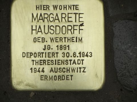 Stolperstein Margarete Hausdorff, Foto: F. Siebold, April 2013