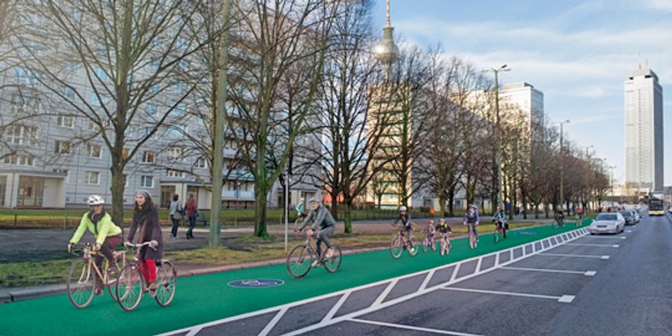 Visualisierung geschützter Radstreifen in der Karl-Marx-Allee