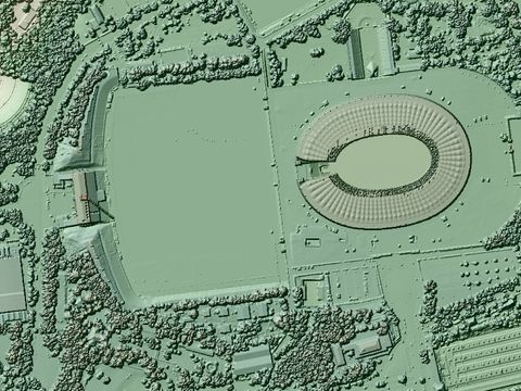 Airborne Laserscanning Q1/2021 (Schummerungsdarstellung) vom Berliner Olympiastadion
