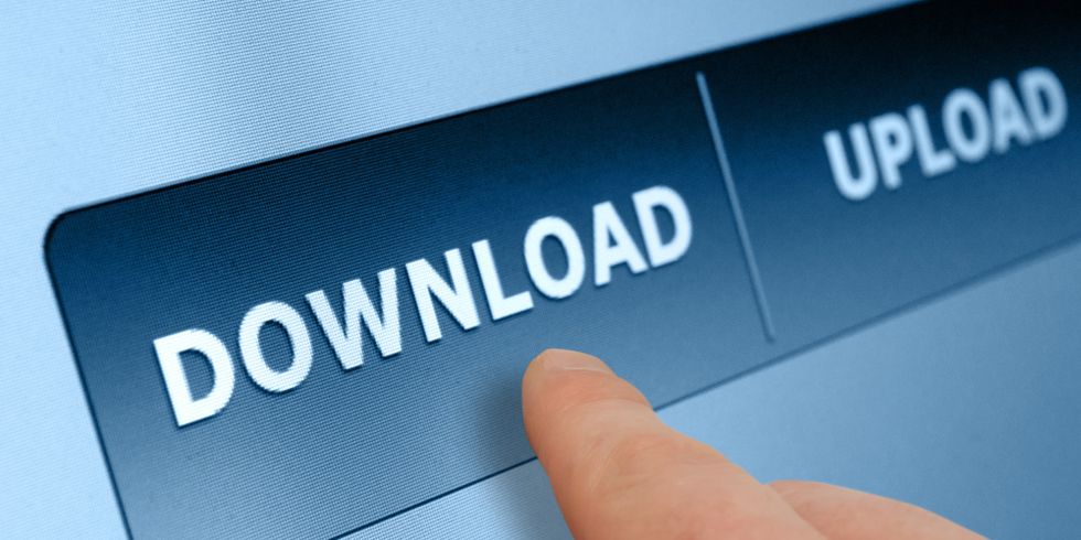 Ein Finger, der auf "Download" zeigt. Rechts daneben steht noch "Upload" zur Verfügung.