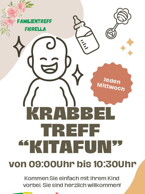 Beige Weiss Illustrativ Modern Krabbeltreffen Baby Hochformat A4 Dokument