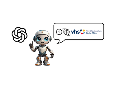 Bild eines freundlichen Roboters - KI-Assistent für Website der vhs Mitte via ChatGPT