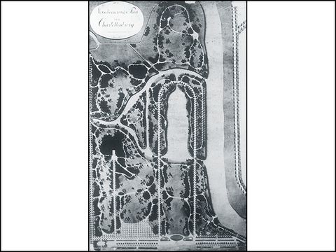 Peter Joseph Lenné - Schlossgarten Charlottenburg, Entwurf 1819, Tusche, aquarelliert