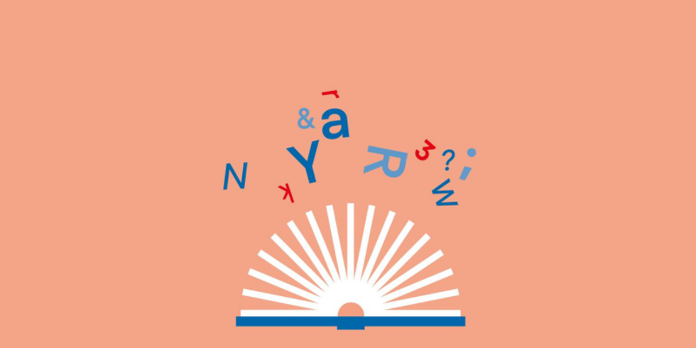 Grafik mit Buch, Buchstaben und Zahlen