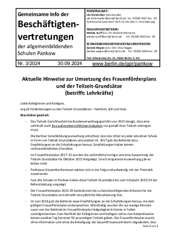 03/2024: Aktuelle Hinweise zur Umsetzung des Frauenförderplans und der Teilzeit-Grundsätze