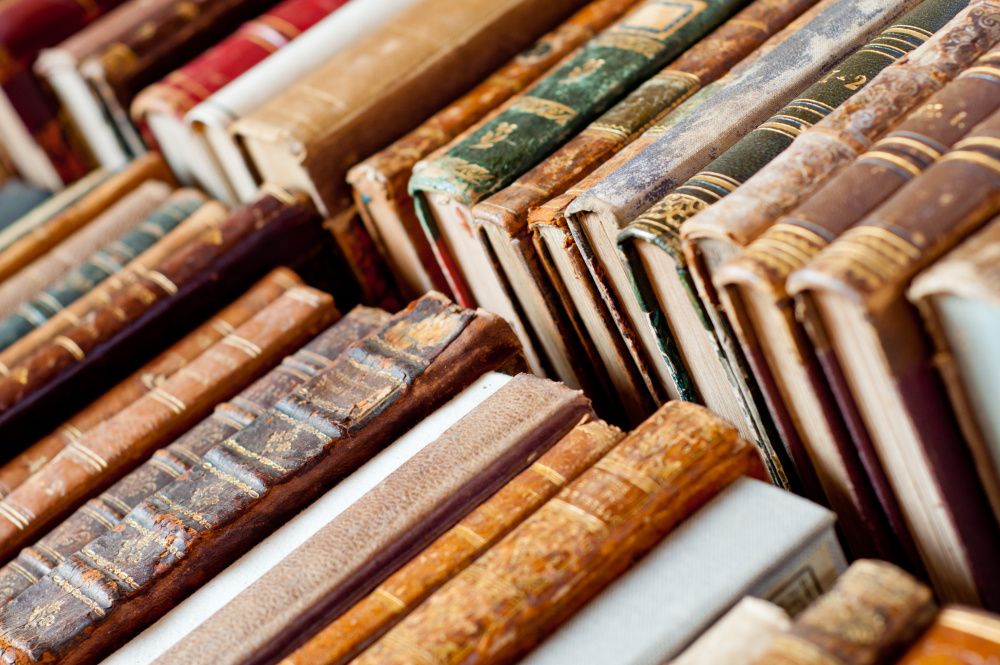 Ein Bild gefüllt mit alten Bücherrücken