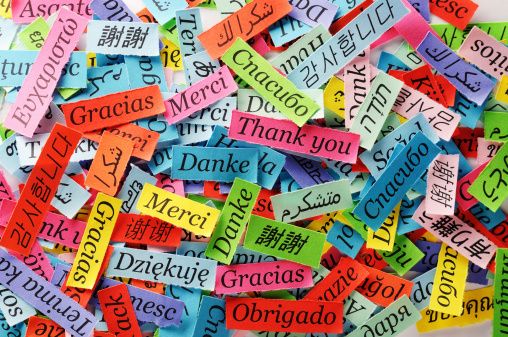 Viele bunte Schnipsel auf denen Danke in verschiedenen Sprache steht