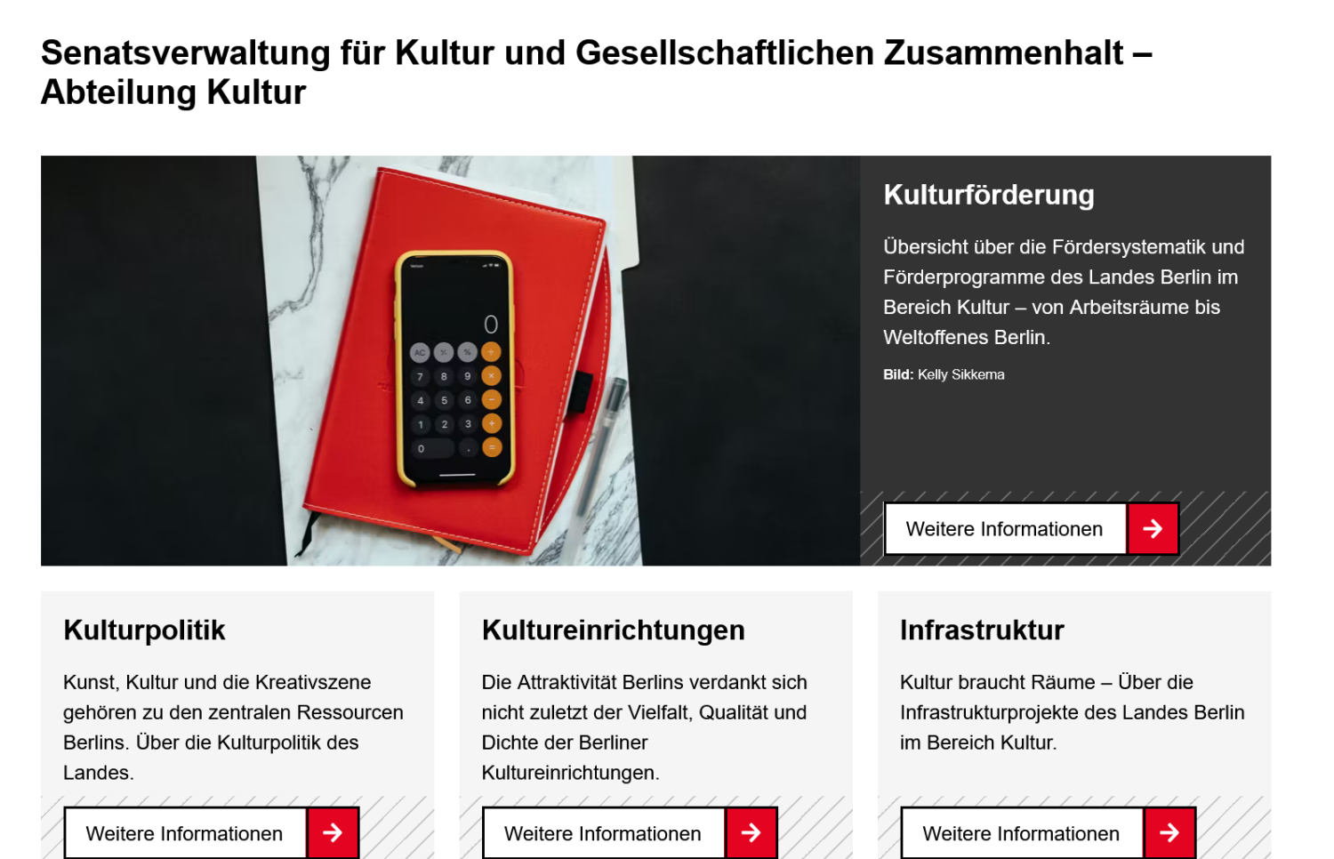 Im Bild ist die Unterseite "Kultur" auf unserer Webseite zu sehen, mit allem, was dort zu sehen.