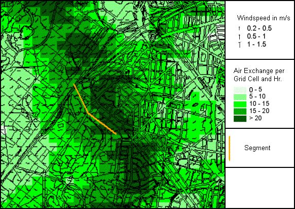 Air exchange per grid cell and the autochthonous current field in the Grunewald-Wilmersdorf transition zone during a low-exchange cloudless summer night