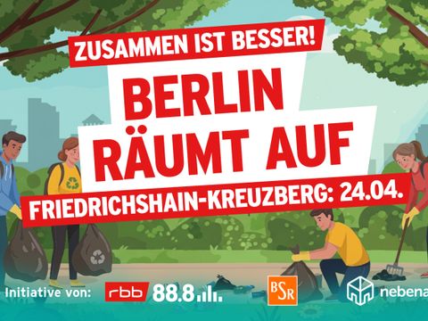 Banner zum Aktionstag Berlin räumt auf am 24.04. der Initiative Zusammen ist Besser