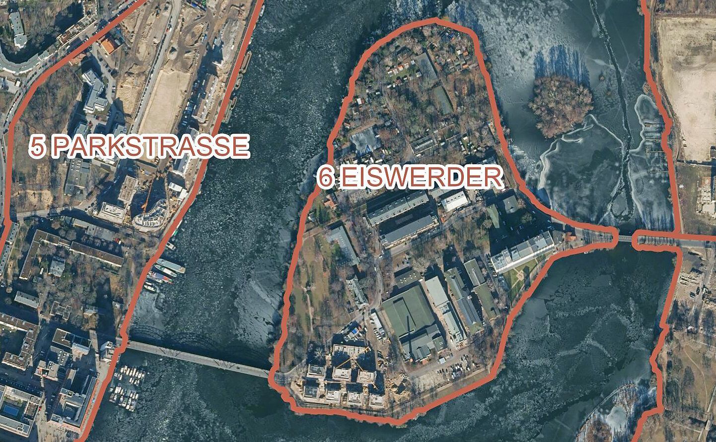 Die Wasserstadt Berlin-Oberhavel, Teilbereich Eiswerder (Bild: SenStadt)