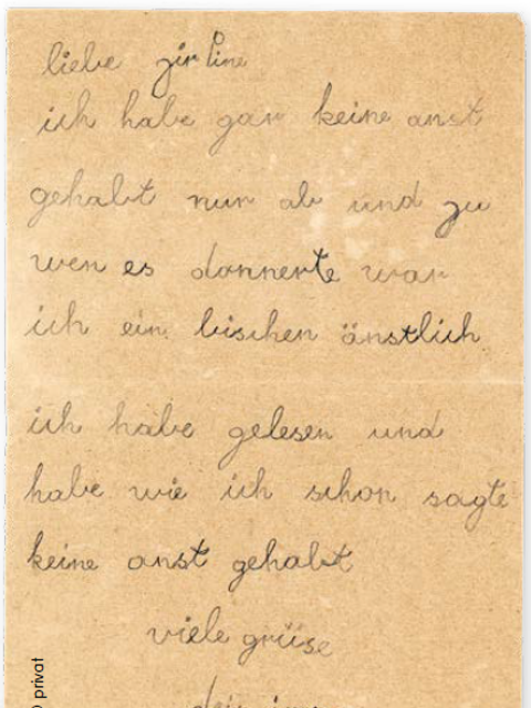 handschriftlicher Brief von Irene an Zirpine