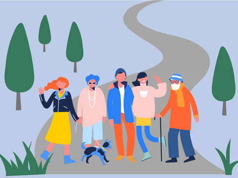 Grafik von Menschen, die gemeinsam einen Spaziergang machen