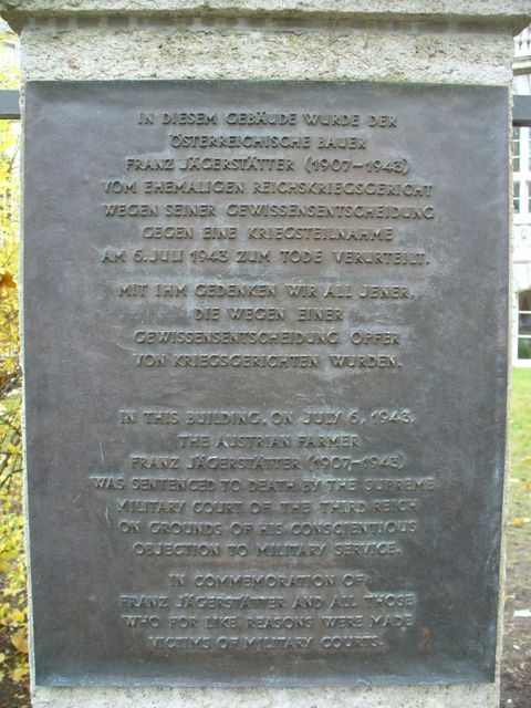Gedenktafel für Franz Jägerstätter, 14.11.2009, Foto: KHMM