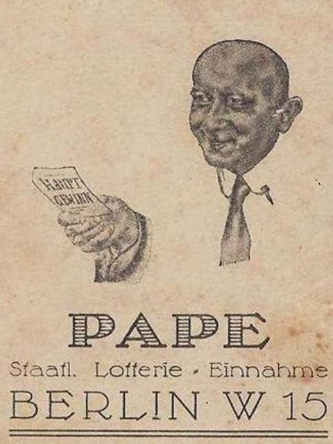 Eine Anzeige für die Staatliche Lotterie-Einnahme Pape in der Düsseldorfer Str. 42 (Bild: Naomi Sommerfeld-Amitay)