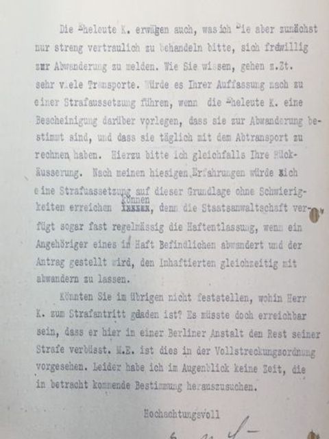 Auszug aus dem Schreiben des Konsulenten Dr. Günther Loebinger vom 31. März 1942 an den Konsulenten Dr. Siegfried Popper (Frankfurt a. M.) (Bild: Hessisches Hauptstaatsarchiv Wiesbaden)