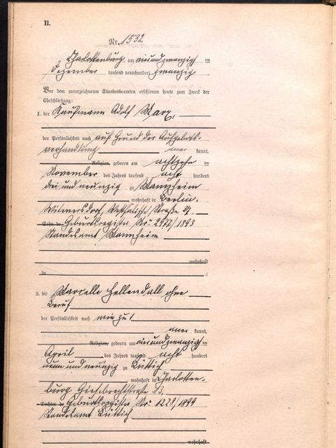 Heiratsurkunde Adolf Marx (Bild: Landesarchiv)