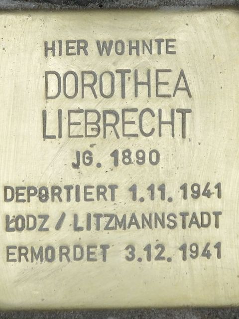 Stolperstein Dorothea Liebrecht, Foto:H.-J. Hupka, 2014