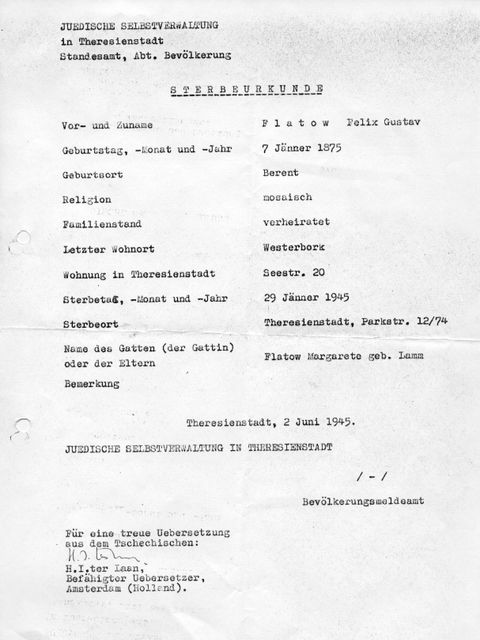 Sterbeurkunde Felix Flatow