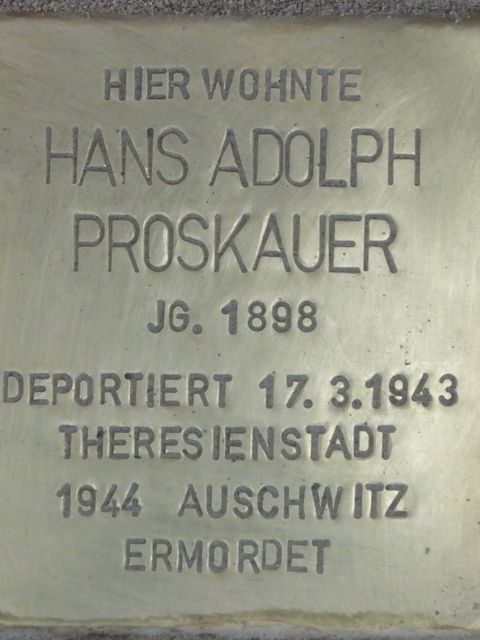 Stolperstein Hans Adolf Proskauer, Foto:H.-J. Hupka, 2014