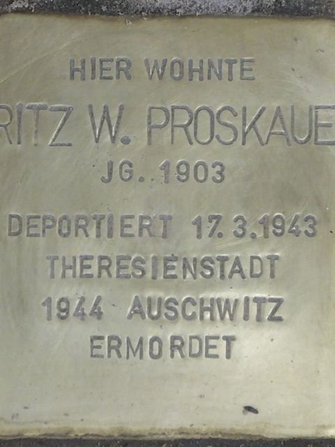 Stolperstein Fritz W. Proskauer, Foto:H.-J. Hupka, 2014