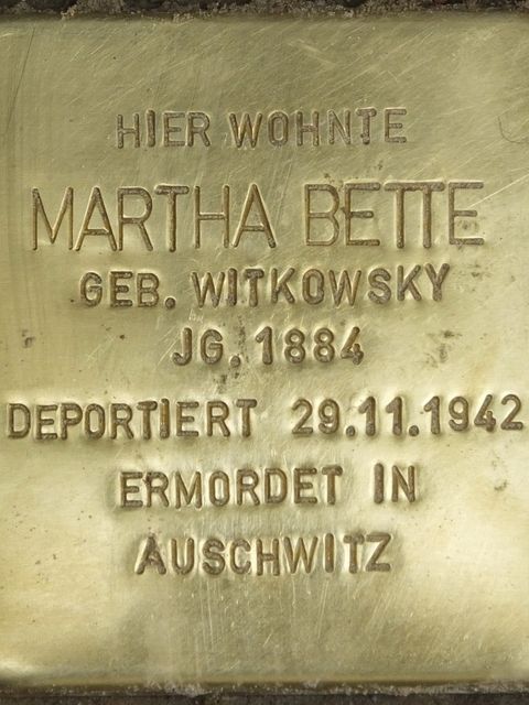 Stolperstein Martha Bette, Foto:H.-J. Hupka, 2014