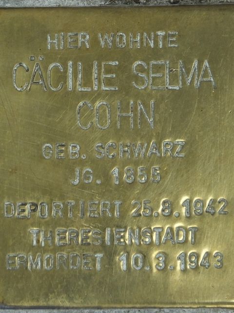 Stolperstein Cäcilie Selma Cohn, Foto:H.-J. Hupka, 2014