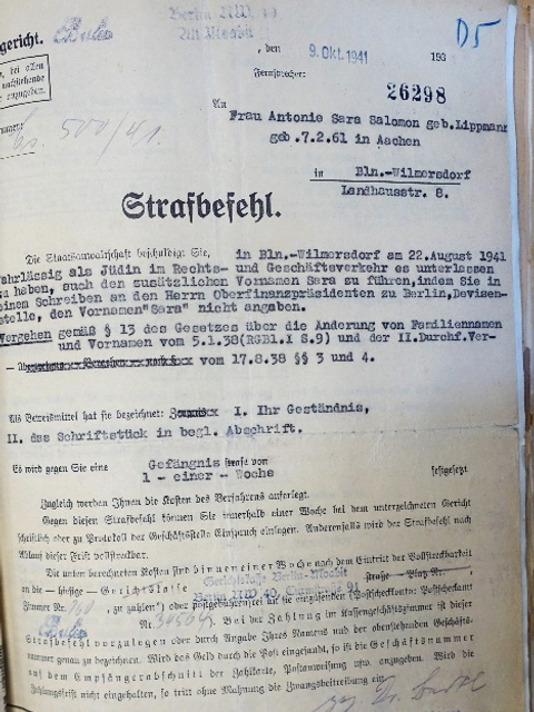 Strafbefehl Antonie Salomon