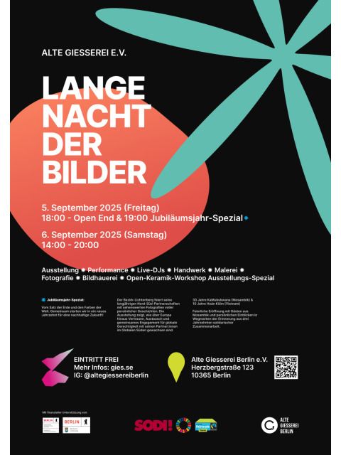 Poster zur Langen Nacht der Bilder am 5. und 6. September 2025 in der Alten Gießerei in der Herzbergstraße 123 (Bild: Alte Gießerei e. V.)