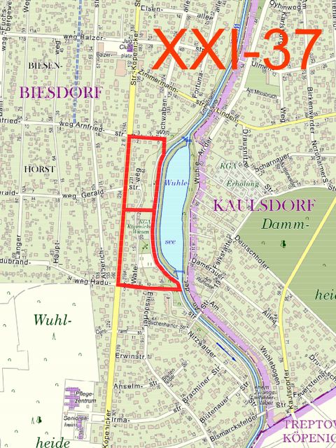 Übersichtskarte des Bebauungsplans XXI-37