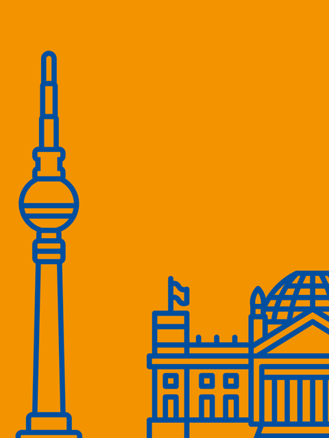 Icon vom Berlienr Fernsehturm und Reichstag orange