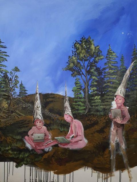 Aaron Rahe: Black hats and white hats, 2020, Öl und Acryl auf Leinwand, 160 cm x 125 cm (Bild: BA Reinickendorf)