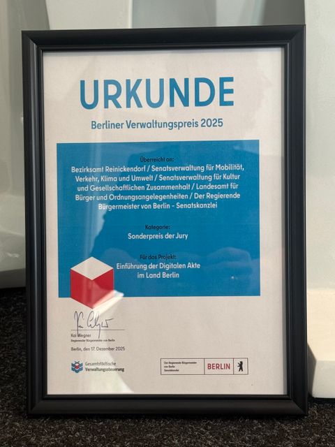 Urkunde für den Sonderpreis (Bild: BA Rdf)