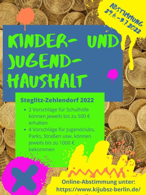 Vorderseite des Flyers zum Kinder- und Jugendhaushalt 2022 in Steglitz-Zehlendorf (Bild: KiJubSZ)