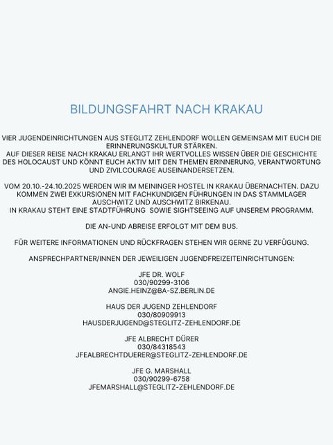 Kinder- und Jugendreise nach Krakau - 20. bis 24. Oktober 2025 (Info zur Reise)