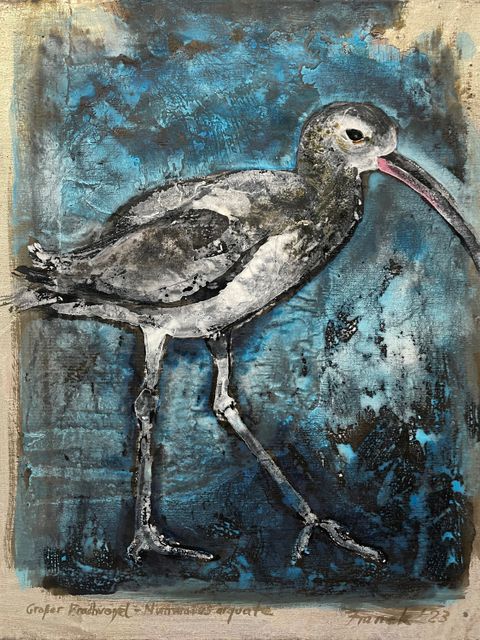 The Spirits of vanishing BIRDS, Großer Brachvogel I, 2023, Mischtechnik auf Leinwand, 50 x 40 cm