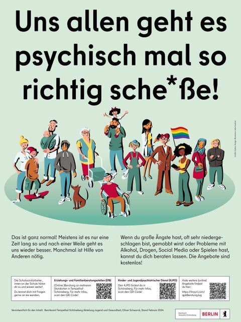Plakat Info und Angebote für Jugendliche (Bild: Lücken-Design, Illustration: Julia Gandras)