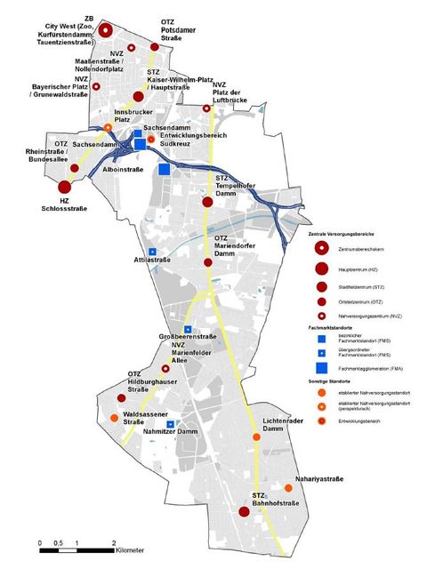 Karte von Tempelhof-Schöneberg mit Standortstruktur