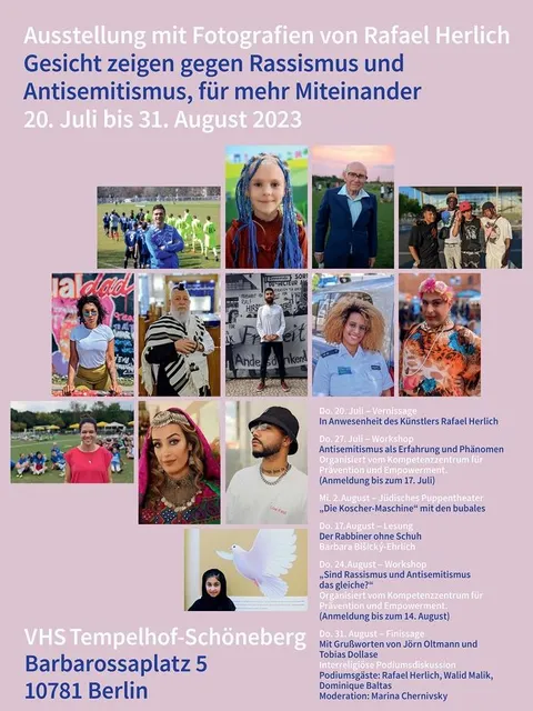 Plakat zur Ausstellung „Gesicht zeigen gegen Rassismus und Antisemitismus, für mehr Miteinander“