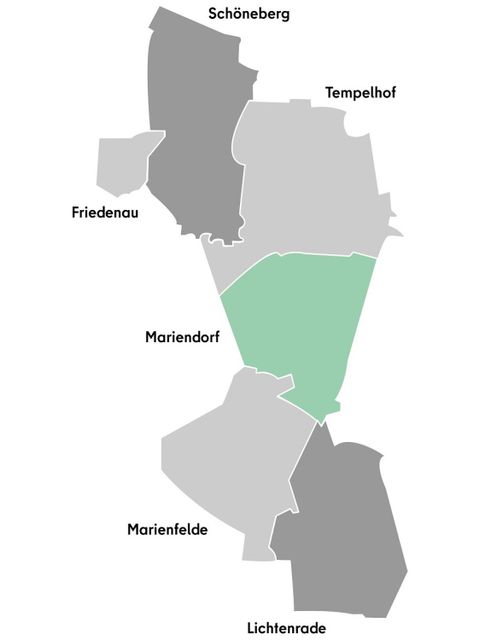 Bezirksgrafik mit Ortsteilgrenzen - Ortsteil Mariendorf ist hervorgehoben